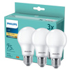 3x LED žárovka E27 A60 10W = 75W 1055lm 2700K Teplá bílá PHILIPS