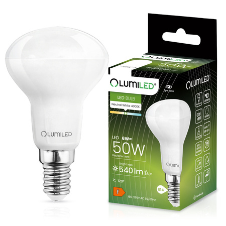 6x Žárovka LED R50, E14 6W = 50W 540lm 4000K Neutralní bílá 120° LUMILED
