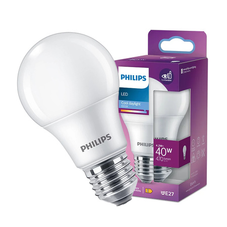 LED žárovka E27 A60 4,2W = 40W 470lm 6500K studená bílá PHILIPS