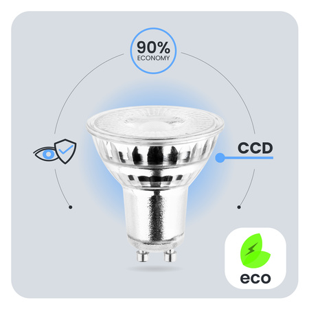 Žárovka LED GU10, 6W = 50W 580lm 6500K Studená bílá 38° Skleněná LUMILED