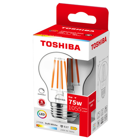 LED žárovka E27 A60 9W = 75W 1055lm 2700K Warm Filament Dimmable TOSHIBA