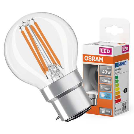 LED žárovka P45 kapka B22d 4W = 40W 470lm 4000K neutrální bílá 300° Retrofit Filament CLASSIC Osram