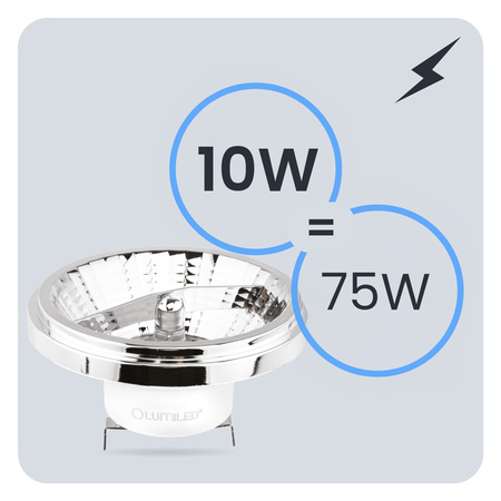LED žárovka G53 AR111 10W = 75W 1055lm 4000lm Neutrální 24° 12V AC/DC Stříbrná LUMILED
