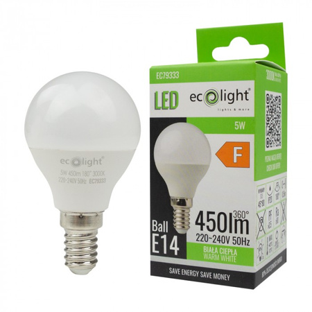 LED žárovka kapka P45 E14 5W 450lm 3000K teplá bílá Ecolight