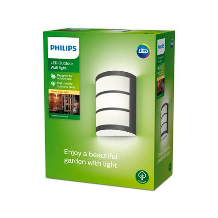 Zahradní nástěnné svítidlo LED PYTHON 3,8W 2700K teplé IP44 antracit PHILIPS