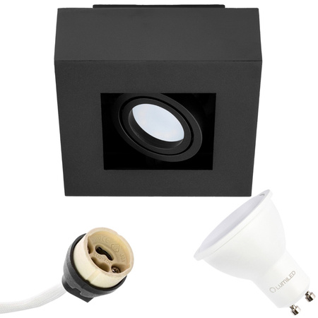 Sada svítidel HALOGEN pro povrchovou montáž Movable GU10 Square Black 85mm AURI + LED žárovka GU10 5W = 50W 480lm Warm