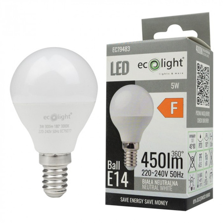 LED žárovka Ball P45 E14 5W 450lm 4000K Neutral Ecolight