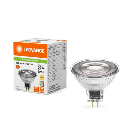 LED reflektorová žárovka GU5.3 MR16 6,8W = 50W 621lm 3000K teplá bílá 36° CRI90 12V stmívatelná Ledvance