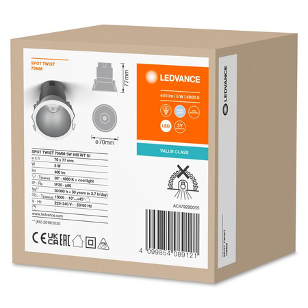 LED panelové bodové svítidlo 5W 400lm 4000lm neutrální bílá stříbrná Downlight Slim Ledvance