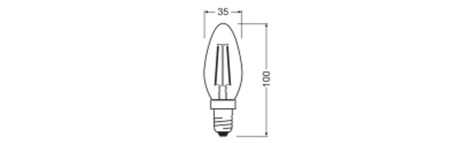 LED žárovka B35 E14 2,5W = 25W 250lm 3000K Warm 300° Filament Value Class Ledvance