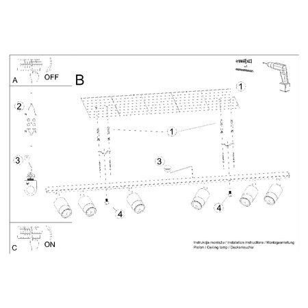 NERO stropní svítidlo 6xGU10 Reflektor Halogenové svítidlo Pohyblivé 117cm Černý chrom SOLLUX