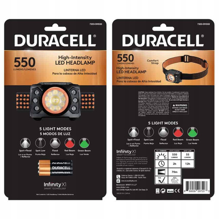 LED čelovka Baterie 3xAAA 550lm 3 režimy DURACELL
