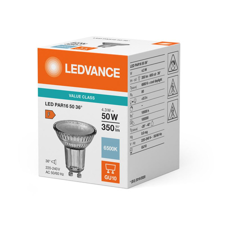 LED PAR16 GU10 4,3W = 50W 350lm 6500K studená bílá 36° LEDVANCE