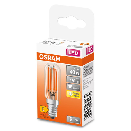 LED žárovka E14 T26 4,2W = 40W 470lm 2700K teplá bílá 300° Filament OSRAM
