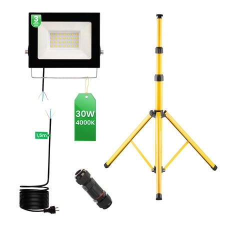 LED reflektor ZUNA2 Halogenová lampa 30W 4000K na stojanu + kabel + hermetický konektor LUMILED