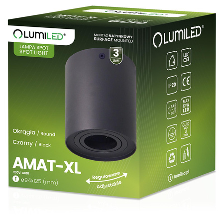 Povrchová montáž HALOGEN Spot Tuba Movable AMAT-XL GU10 Round 125mm BLACK LUMILED