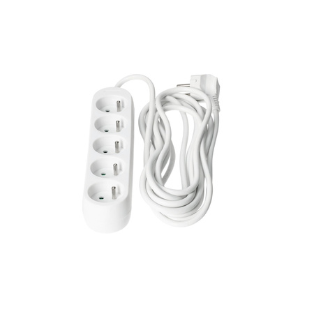 Prodlužovací kabel Zástrčka 5 x uzemněná zásuvka Napájecí pásek 5m Bílá Linea Kobi