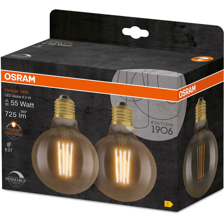 2x LED dekorativní žárovka E27 G95 6.5W = 55W 725lm 2400K Teplá bílá 300° vlákno stmívatelné OSRAM Vintage 1906