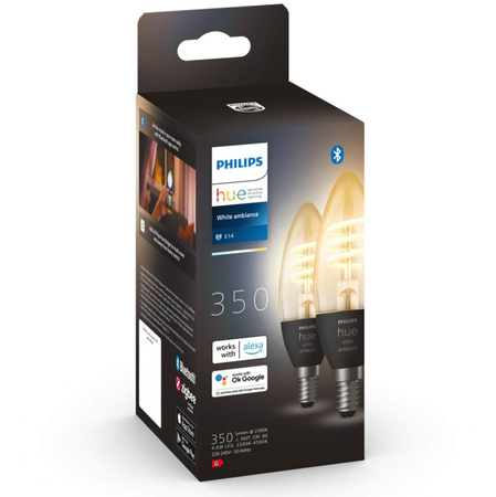 2PAK LED žárovka svíčka E14 B40 4,6W CCT PHILIPS HUE White & Ambiance Filament Bluetooth Zigbee