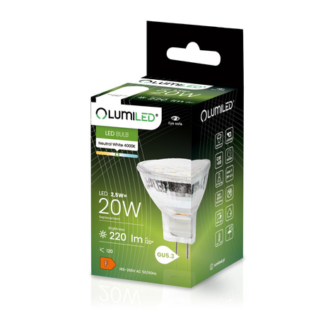 Žárovka LED MR11, 2.5W = 20W 220lm 4000K 230V neutrální bílá 120° LUMILED