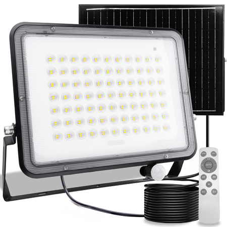 Solární halogenový reflektor LED 300W Zahradní lampa 4000K IP65 PIR senzor pohybu + dálkové ovládání FULGOR LUMILED