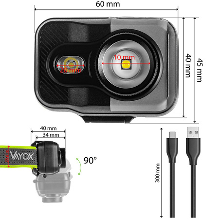 Dobíjecí čelovka 800LM CREE + SMD PRO SERIES VA0196 VAYOX