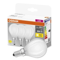 3x LED žárovka E14 P45 5.5W = 60W 806lm 2700K Teplá bílá 300° Vlákno OSRAM BASE