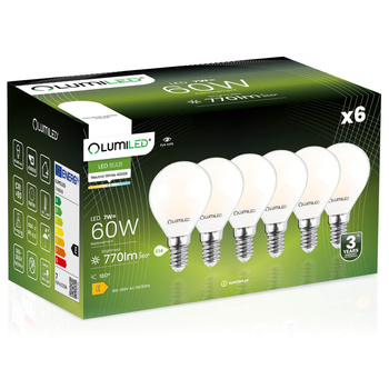 6x LED Žárovka P45 E14 7W = 60W 770lm 4000K Neutrální bila 360° Filament Milky LUMILED