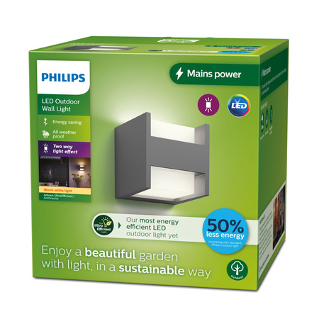 Zahradní nástěnná LED lampa ARBOUR 3,8W 2700K Warm IP44 Up-Down Anthracite PHILIPS