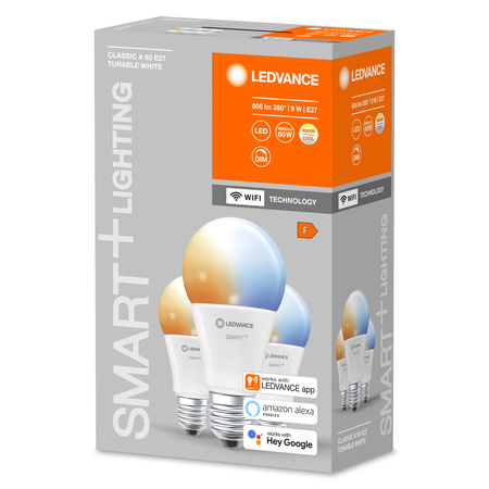 3x LED žárovka E27 A60 9W 806lm CCT LEDVANCE SMART+ WiFi stmívatelná