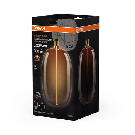 Dekorativní LED žárovka E27 4,8W = 20W 200lm 1800K Warm 320° Amber Filament Dimmable Vintage 1906 Osram