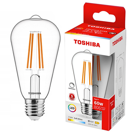 LED žárovka E27 ST64 7W = 60W 806lm 2700K Warm Filament Dimmable TOSHIBA