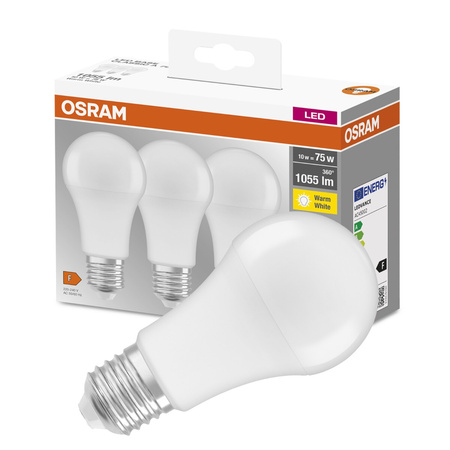 3x LED žárovka E27 A60 10W = 75W 1055lm 2700K Teplá bílá 200° OSRAM Základna