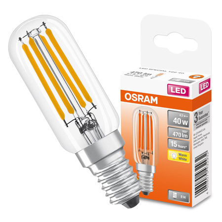 LED žárovka E14 T26 4,2W = 40W 470lm 2700K teplá bílá 300° Filament OSRAM