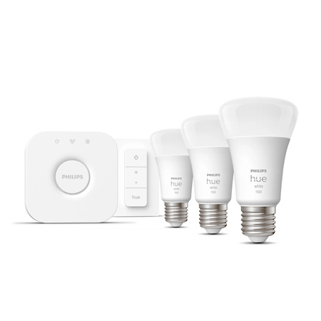 3x LED žárovka E27 A60 9,5 W 2700 K teplá bílá Philips Hue White Bluetooth ZigBee + Hue Bridge + Dimmer Switch