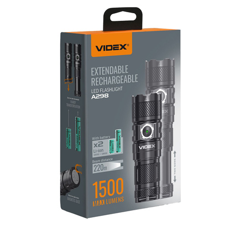 LED dobíjecí ruční svítilna 10W 1500lm 6 režimů USB-C Vodotěsné IP66 Videx