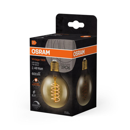 Dekorativní LED žárovka G80 Sphere E27 7W = 48W 600lm 2200K Warm 320° Filament Dimmable Vintage 1906 Osram
