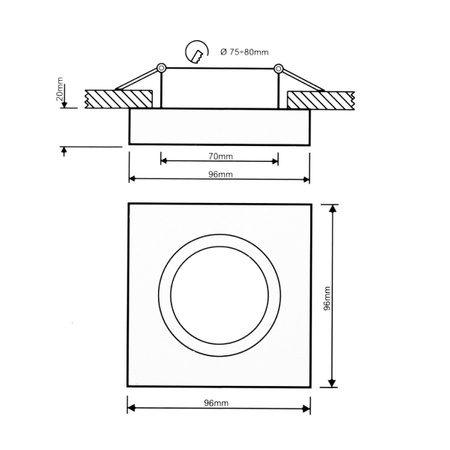 Halogenová svítidlo GU10, TUBA SPOT Nastavitelná Čtvercová Černá 20mm MIDI + LED GU10, 8W 4000K LUMILED