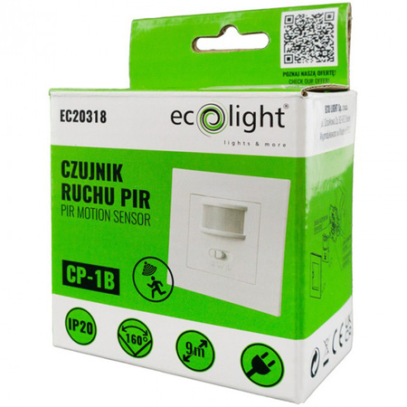 PIR pohybový a soumrakový senzor. zapuštěná montáž. 160°. 9m. vnitřní pro krabici. bílá