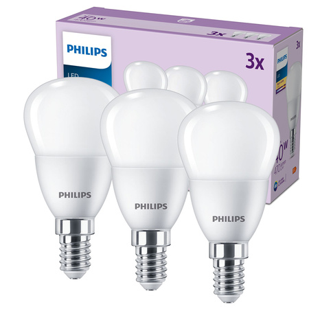Sada 3x LED kulové žárovky E14 P45 4,9W = 40W 470lm 2700K Teplá PHILIPS