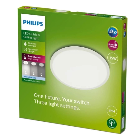 Zahradní LED stropní svítidlo venkovní SUPERSLIM CL550 15W 4000K IP44 stropní kulatá bílá PHILIPS