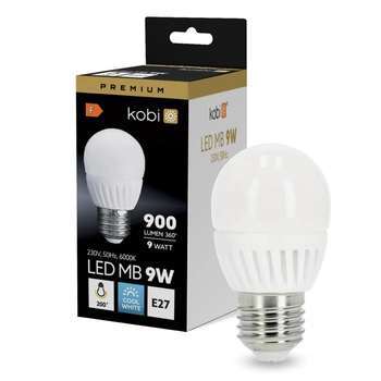 LED žárovka E27 Ball 9W 900lm 6000K Cold 200° Premium Kobi
