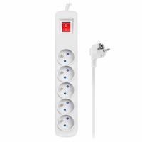 Zástrčka napájecího prodlužovacího kabelu – 5x zásuvka s uzemněním. filtrem a vypínačem 3m 3x1mm 16A šedá