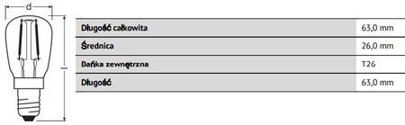 LED žárovka E14 T26 1,6W = 5W 50lm 2400K Warm 320° Filament OSRAM Parathom