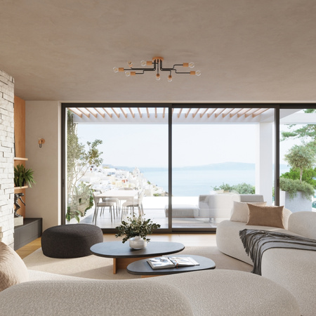 Lustr Stropní svítidlo 6x E27 Přírodní dřevo Černá Timbo Peach Puff SL.1670 Sollux