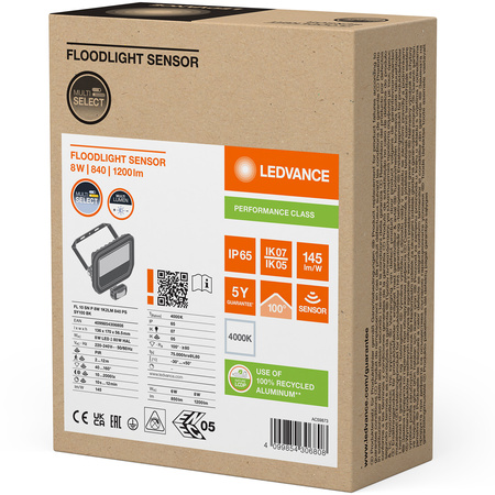 LED reflektor 8W 1200lm 4000K IP65 černý se senzorem pohybu LEDVANCE Floodlight