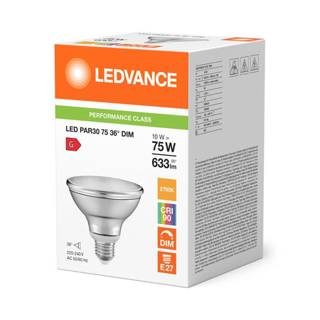 E27 PAR30 LED žárovka 10W = 75W 633lm 2700K Teplá bílá 36° DIM LEDVANCE