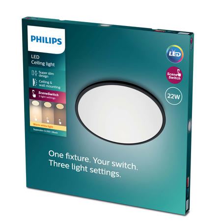 Přisazené LED stropní svítidlo SUPERSLIM 22W 2700K 43cm Stmívatelné Černé PHILIPS