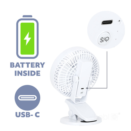 Stolní ventilátor s klipem Přenosný dobíjecí ventilátor s USB-C bílý Viento Windstar Kobi