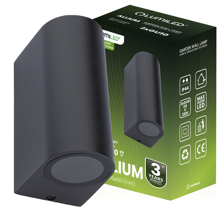 Zahradní nástěnná lampa 2x GU10, Černá ALLIUM LUMILED